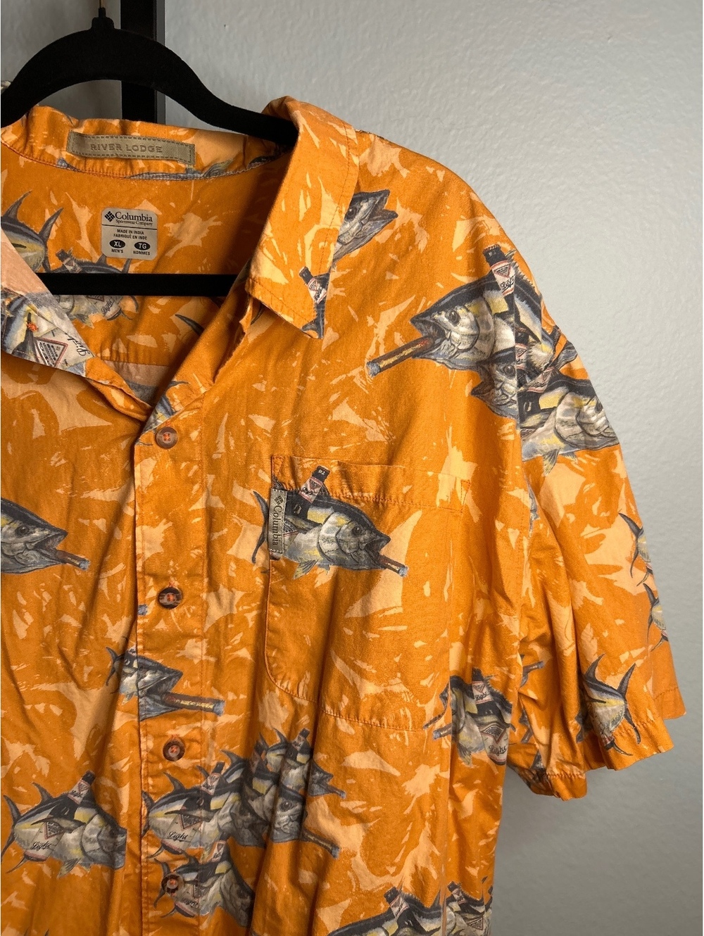 Columbia River Lodge Men's XL Orange Cotton Short Sleeve Button-Up Shirt